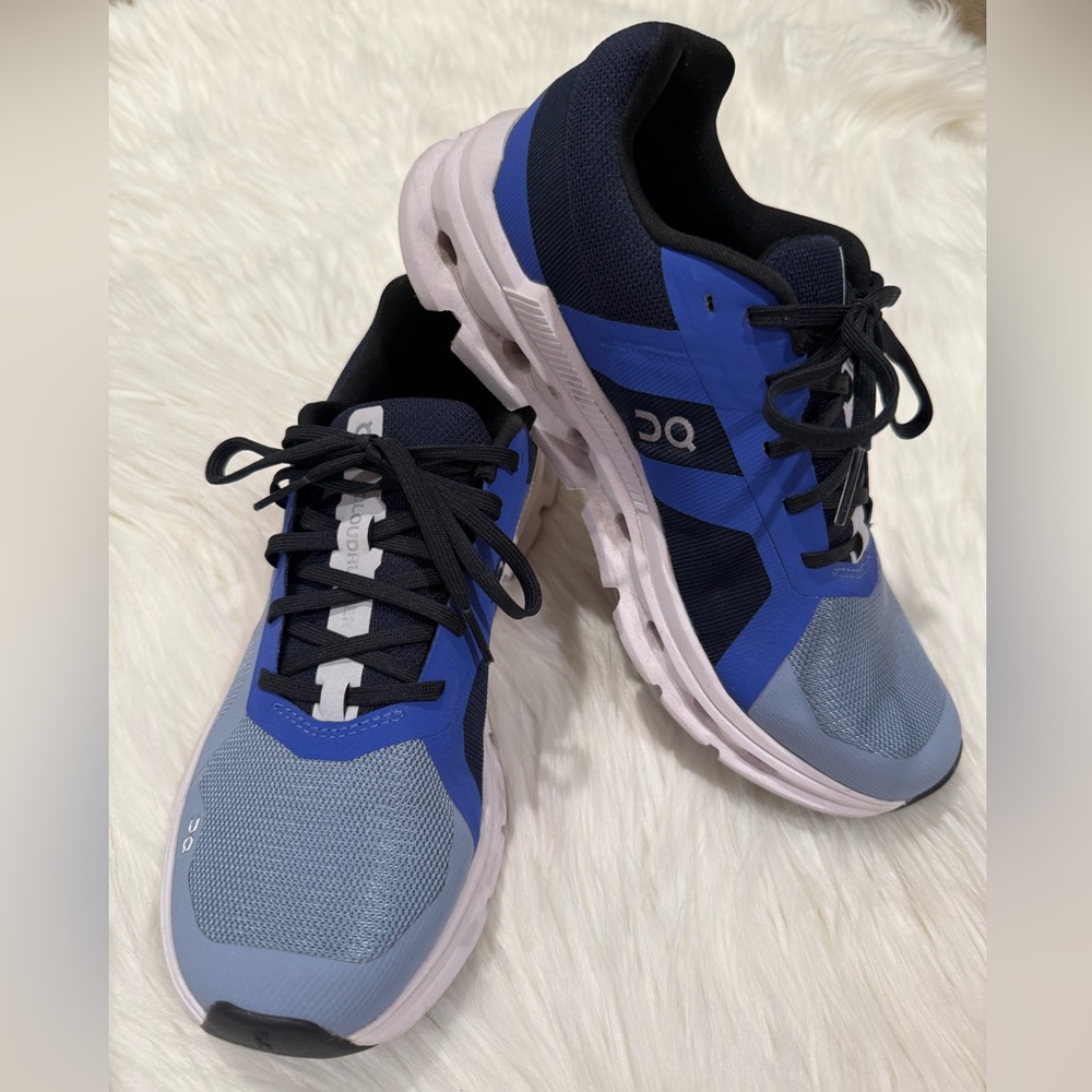 On Running Blue and Black Shoes